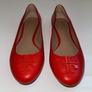 Used once! Tory Burch scarlet red leather flats. Size 10.5M